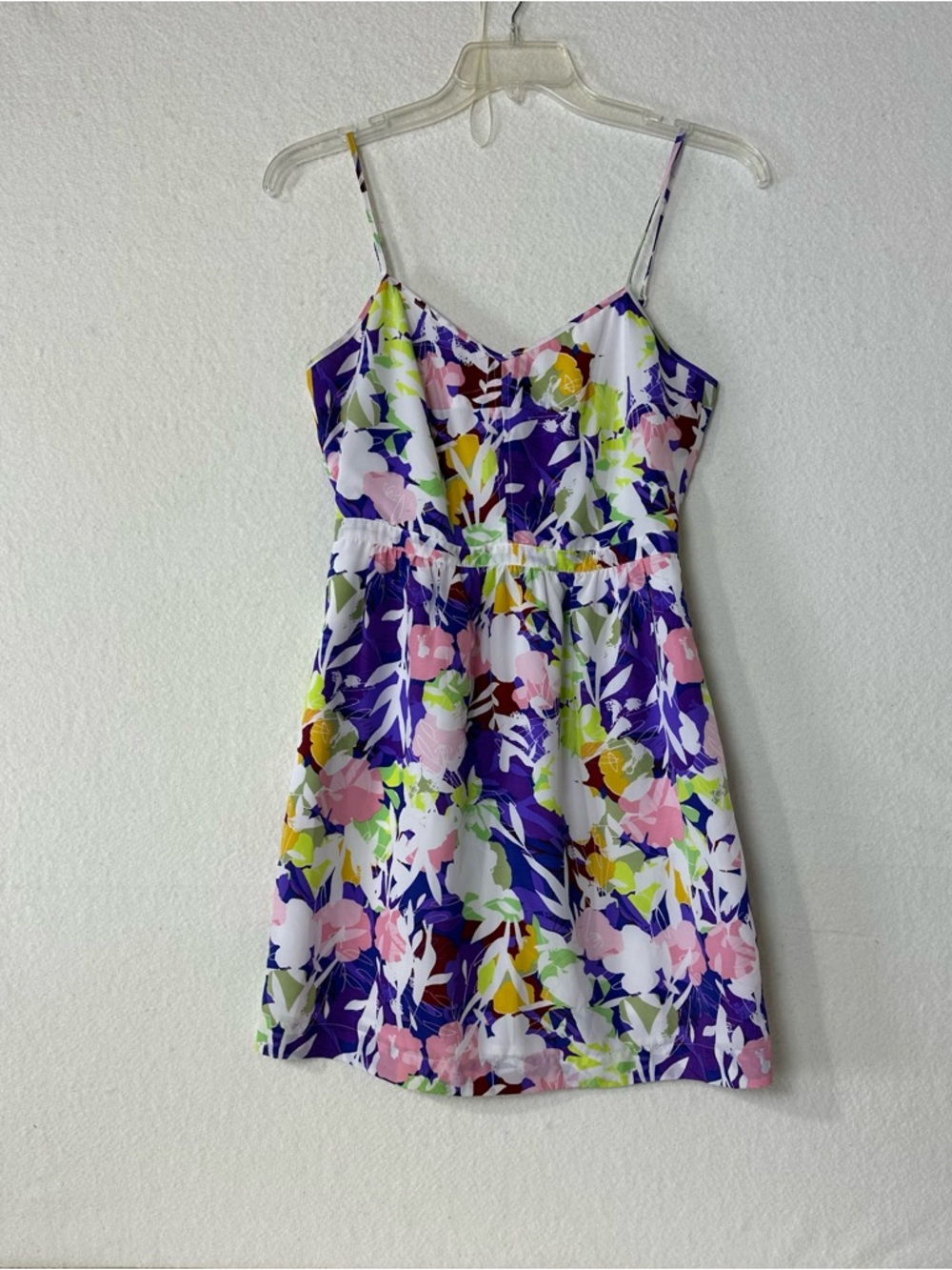 J. Crew Purple Floral Spaghetti-Strap Mini Dress w/Bright Blooms Women's SZ 6